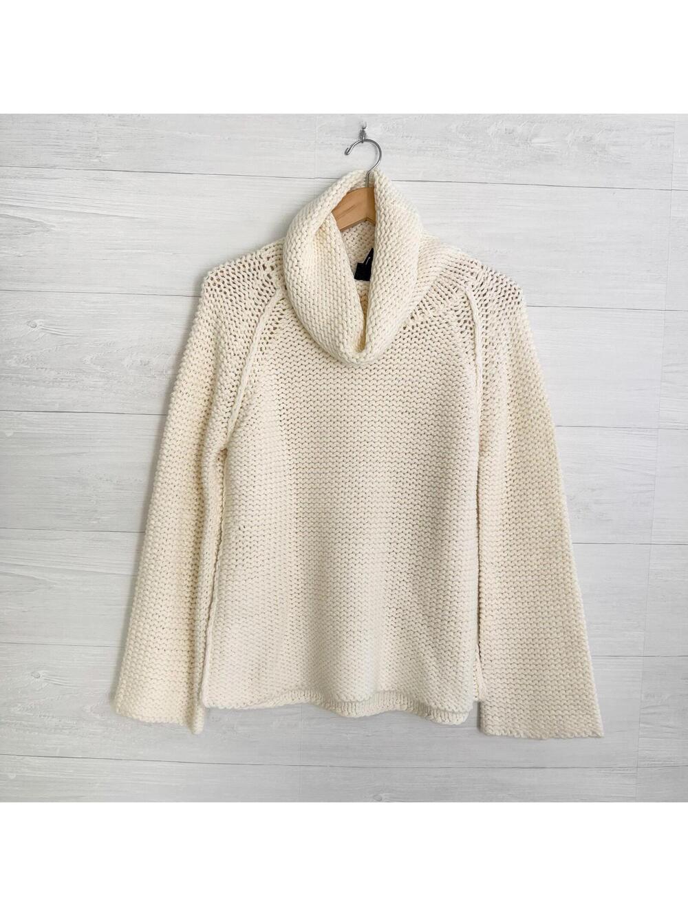 NWT The Limited Ivory Chunky Knit Cowl Neck Bell Sleeve Sweater XL Wool Blend